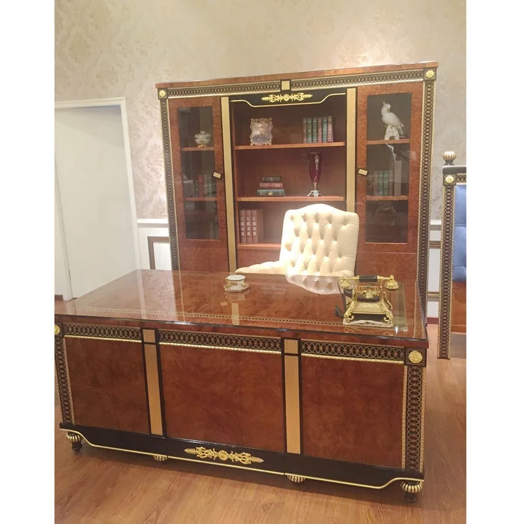 luxury executive office furniture set office desk in shiny natural veneer