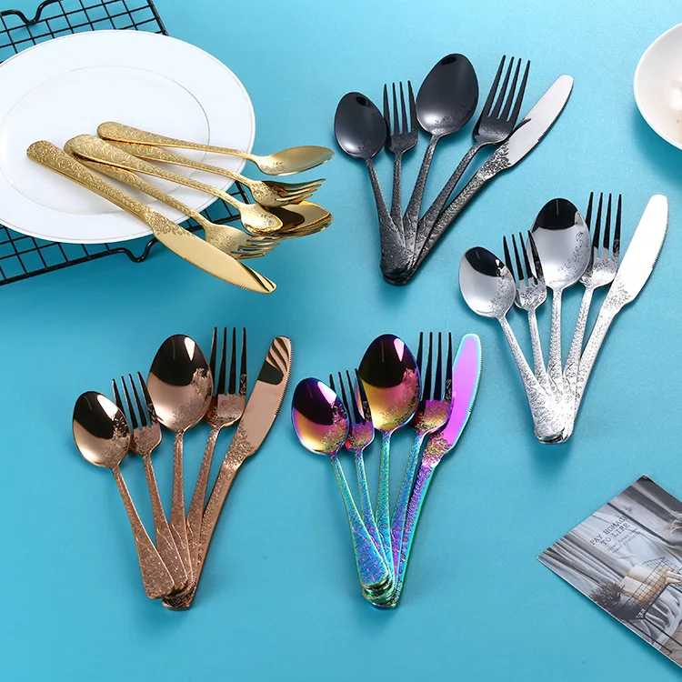 Modern Royal Cutlery Set Printed Colorful Handle cubiertos acero inox Rose Golden Silverware Set Restaurant Mirror Gold Flatware