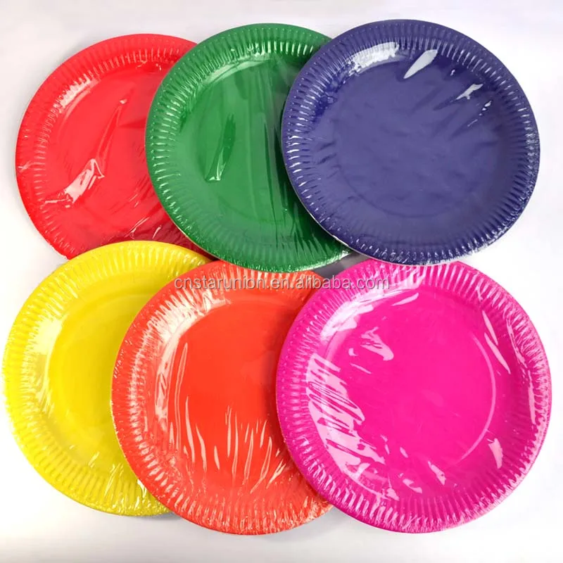 Colorful Disposable Dinnerware Paper Food Plate Dessert Trays Wholesale Event Party Supplies Solid Color Theme Paper Tray Round