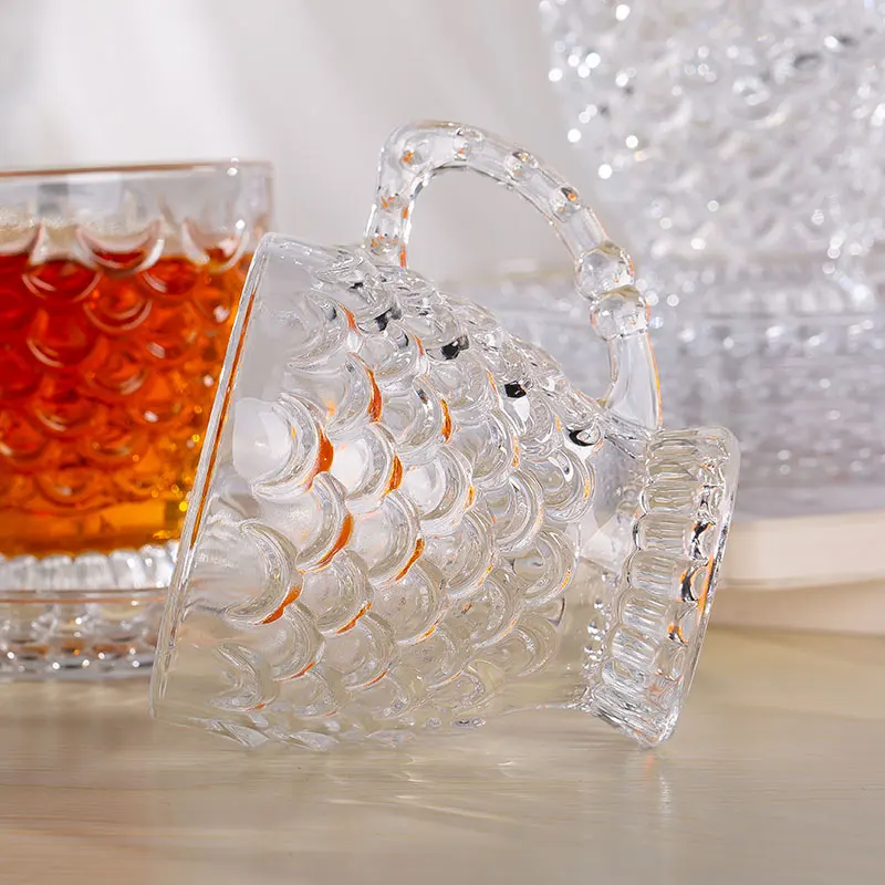 Hot Sale Glass Mug Custom Logo 210ML 7OZ Fishscale Classic Transparent Beverage Clear Coffee Glass Mug