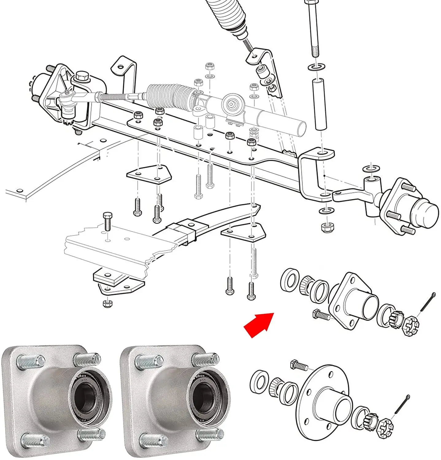 Golf Cart Front Wheel Hub Assembly Fits EZGO TXT Medalist G&E Golf Carts 2001-Up 70895G01