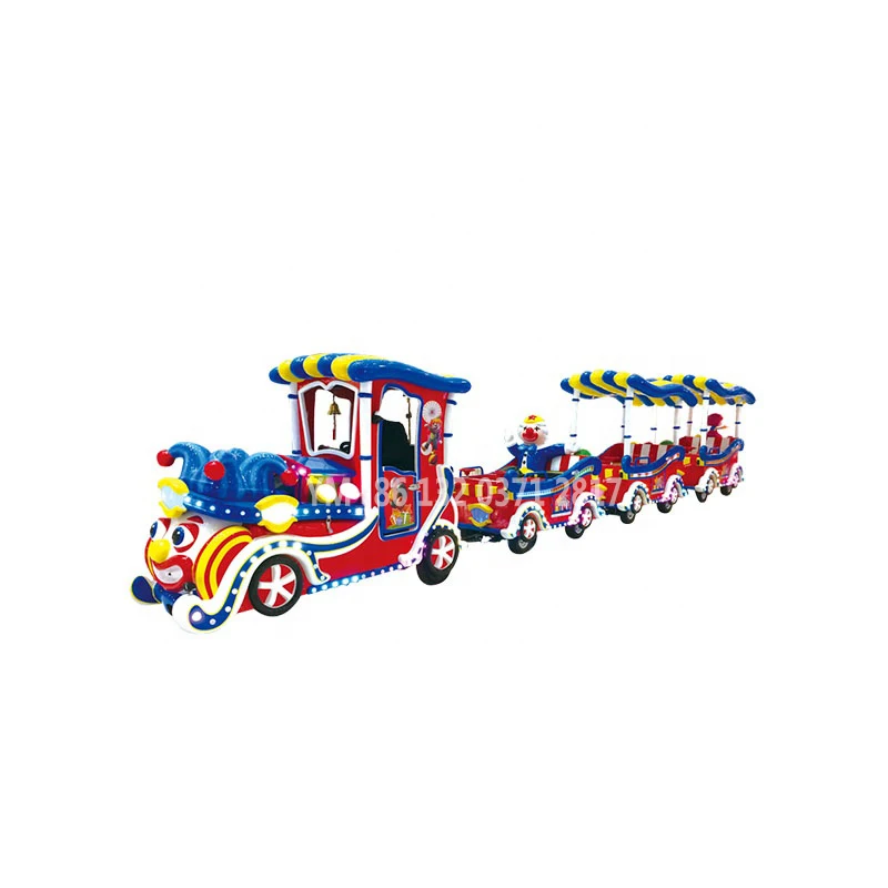 China Manufacturers Sale Fun Fair Amusement Park Rides Tourist Mini Sightseeing Road Clown Trackless Train For Kids And Adult