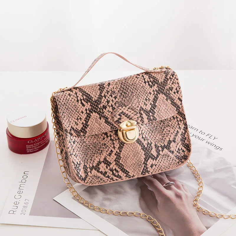 Personality trend chain female snake print small square bag single shoulder handbag messenger for