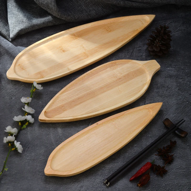 Bamboo sushi board wooden tray leaf shaped container Japanese cuisine tableware sashimi dessert plate