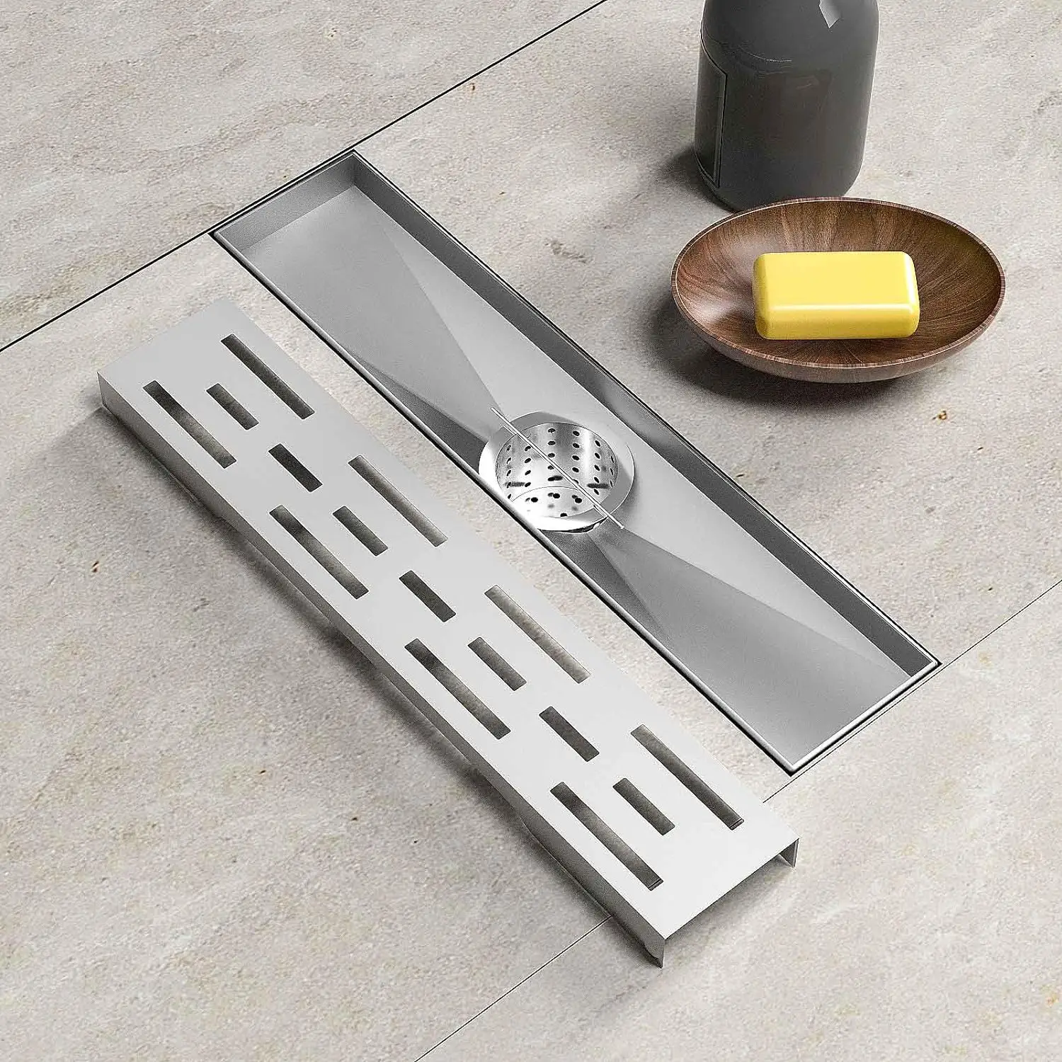 High Quality Floor Drain Pattern Cover Grate Removable Rectangular Shower Drain 304 Stainless Steel Metal Building Materials