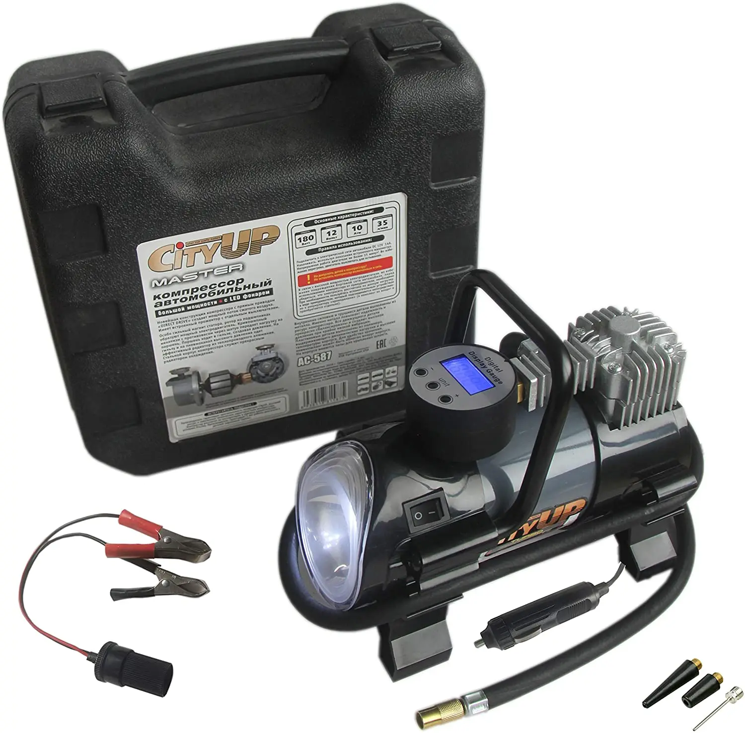 Double cylinder heavy duty tire inflator DC 12v car tire inflator pump 150psi auto metal tire inflator with led light