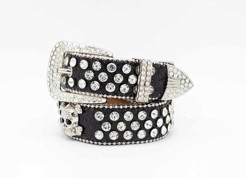 Punkrock Crystal belts with skull buckle set. Rhinestone belt for lady and men diamond PU leather Y2K  belt