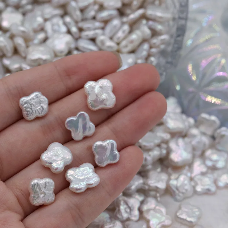 Good Luster Mother Of Pearl Clover Baroque Shaped Fresh Water Pearl Loose Beads For Bracelet Making