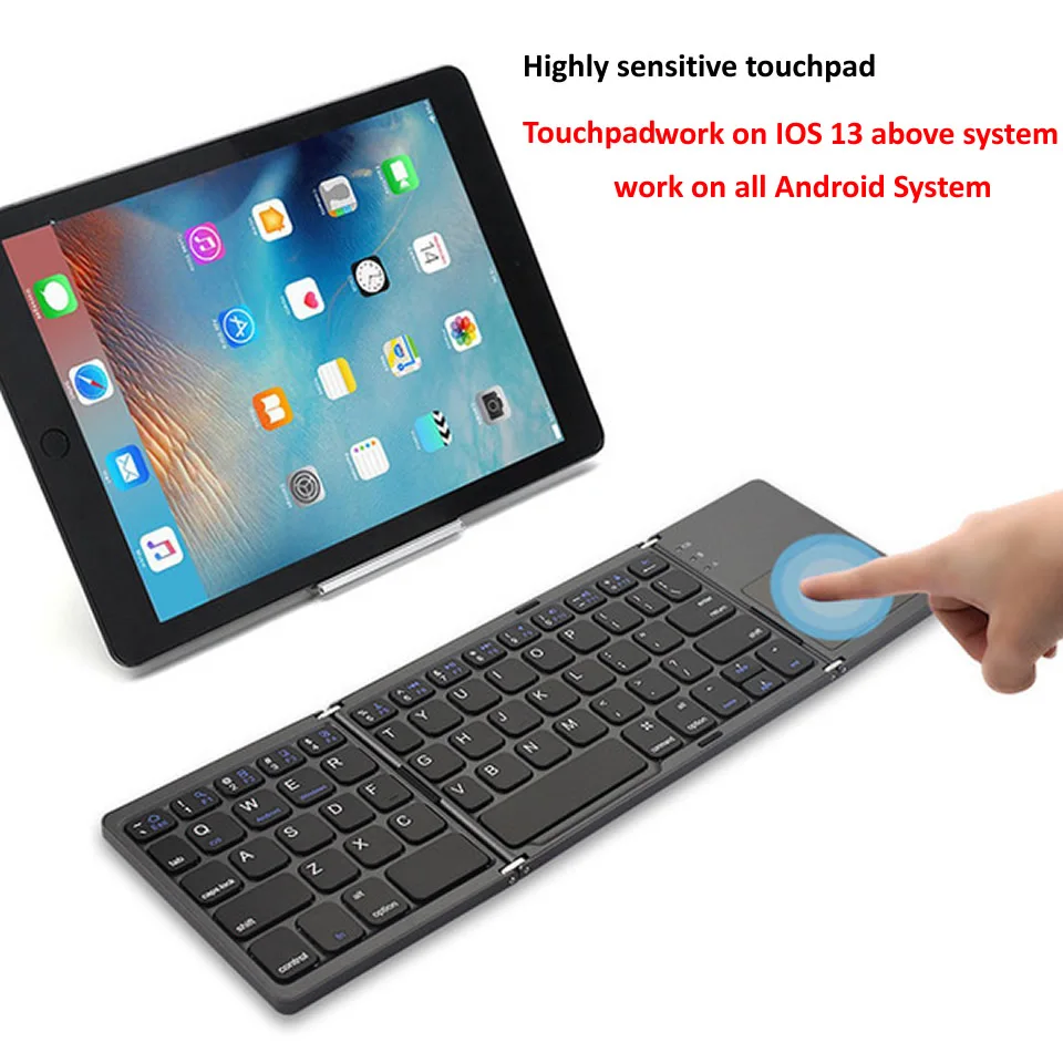 2022 New Portable Mini Three Folding Bluetooth Keyboard Wireless Foldable Touchpad Keypad for IOS Android Windows ipad Tablet