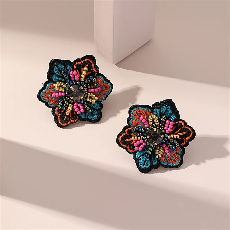 Jewelry Suppliers Selling Handmade Embroidered Stud Earrings Acrylic Floral Stud Earrings Jewelry