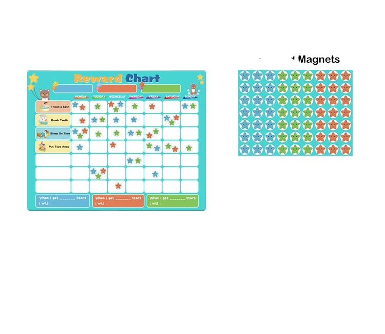 Custom Dry Erasable Kids Routine Chart Magnetic Dry Erase Board Reward Behavior Star Kids Chore Chart with Magnets