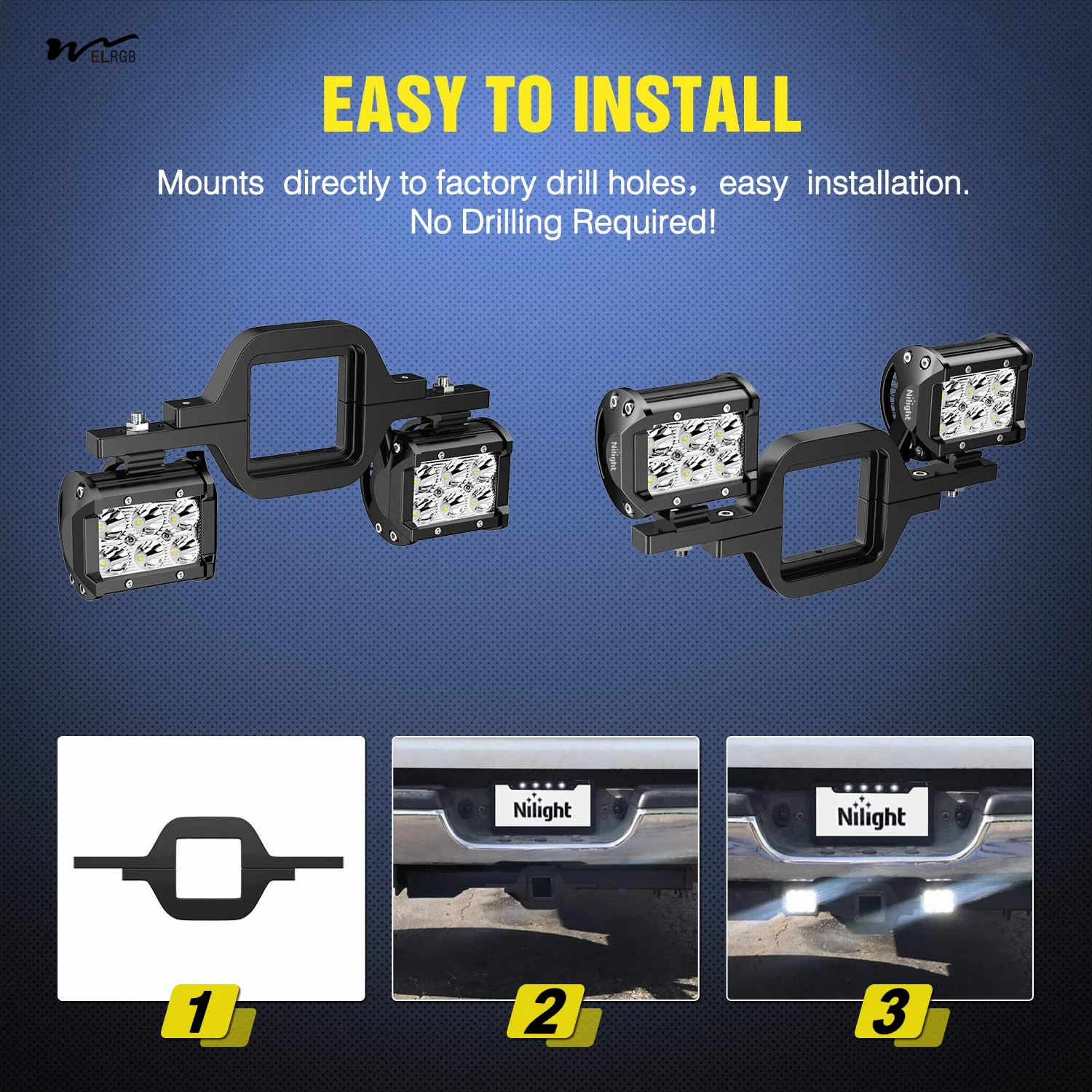 2 Pcs 4-inch 60W LED pods with 2-inch trailer hitch mounting bracket spare reverse light rear light strip
