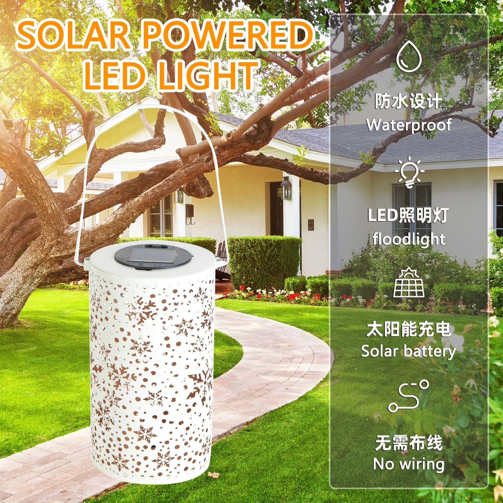 Solar Hanging LED Lanterns with Handle Waterproof, Decorative Retro Metal Lights for Table Patio Yard Pathway Walkway