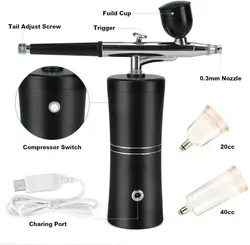 Mini Air Compressor Kit Air Paint Spray Gun Airbrush for Nail Tattoo Craft Cake Nano Fog Mist Sprayer