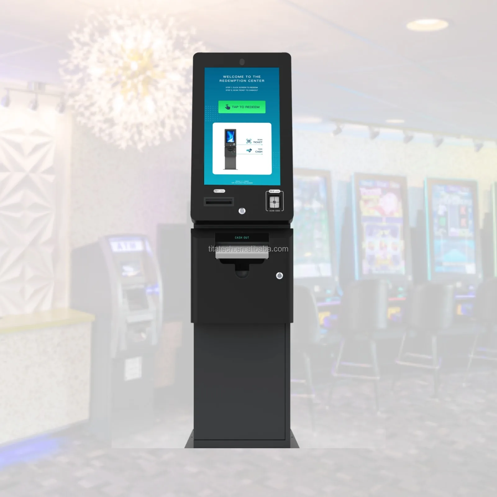 Ticket redeem machine Genmega redemption kiosk with Pyramid printer prominent games board Skill game cabinet