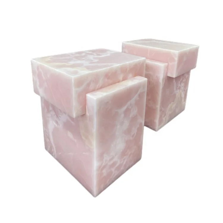 Modern Living Room Furniture Pink Onyx Side Table Stone Coffee Table Luxury Onyx Marble Side Table