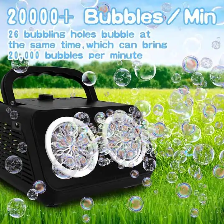 QW Hot 26Hole Electric Soap Bubble Blowing Outdoor Toys Portable Automatic Bubble Blower Machine With Lights Sound Summer Toys