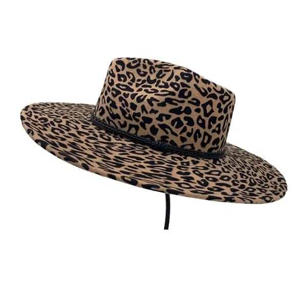 
2019 best selling Wool felt printing leopard grain wide brim winter hat 