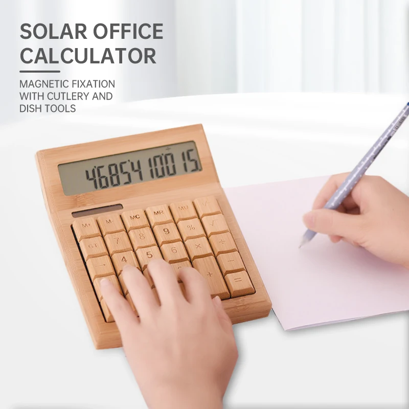 Creative Bamboo Business Gifts Professional Solar Electronic Printing Financial Calculator Scientific 12 Digits