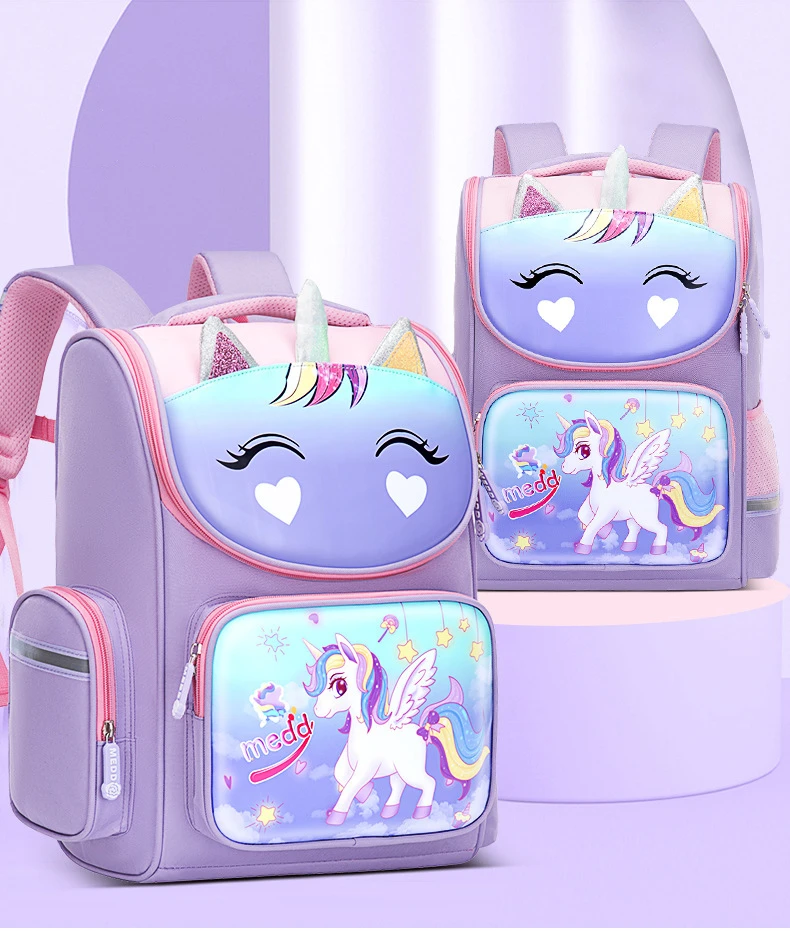 Waterproof function school bag cartoon cute unicorn kids school bag large capacity backpack for primary school students