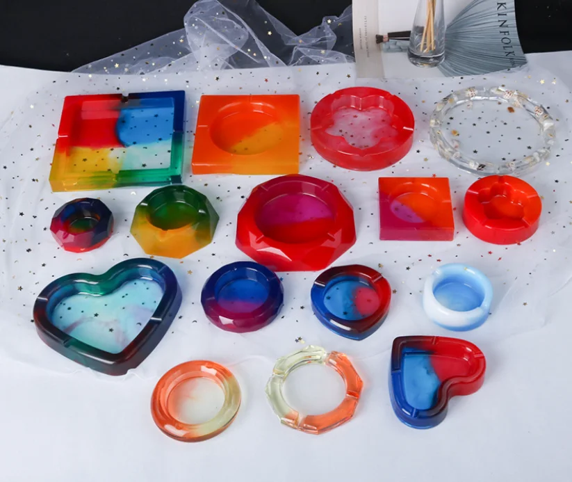 Large Silicone Ashtray Molds DIY Round Square Octagon Heart Shaped Resin Casting Mold for Resin Epoxy Making