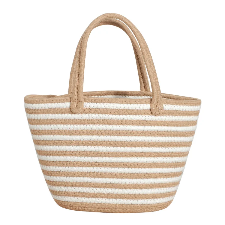 Wholesale Cotton Rope Woven Handbag Crochet Summer Beach Tote basket Vacation Basket Knitting Thread Storage Bucket Bag
