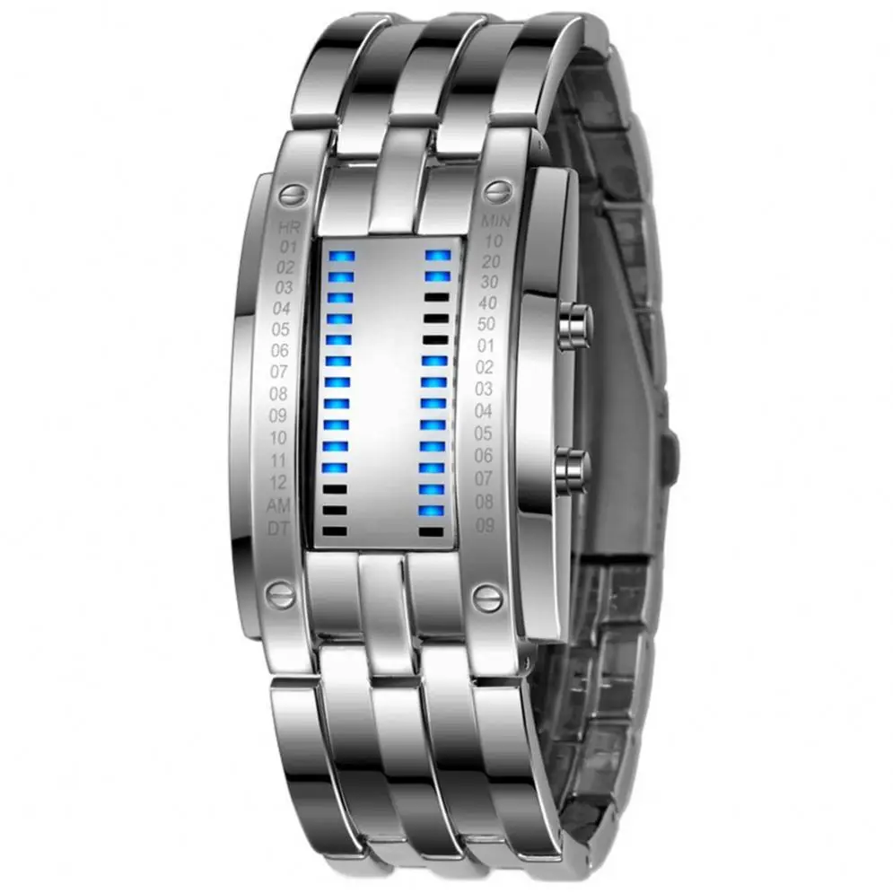 
Luxury Watch Lovers Men Women Stainless Steel Blue Binary Luminous LED Electronic Display Sport Watches L0076 