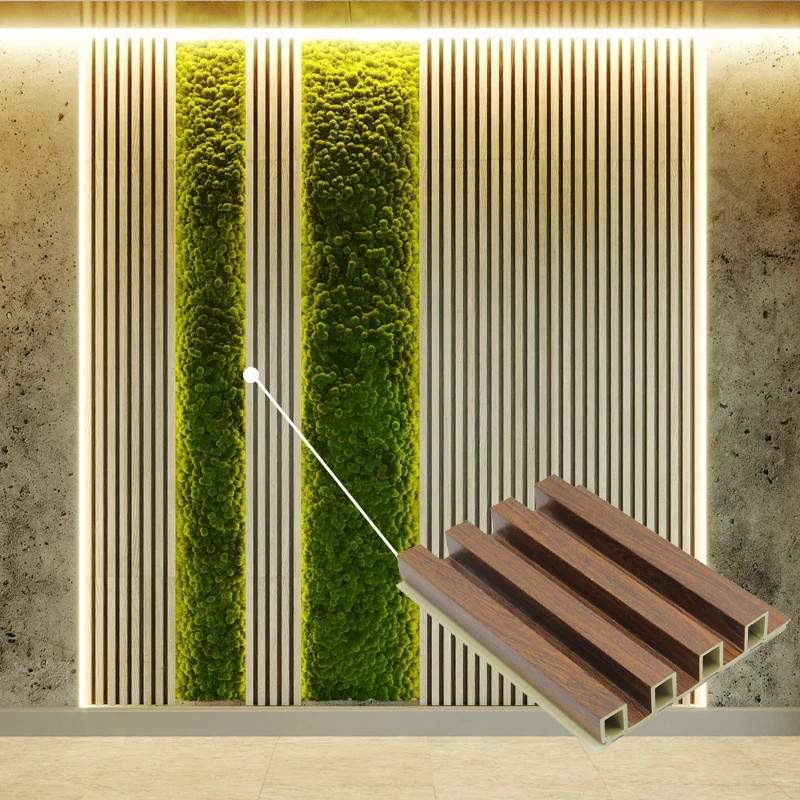 Led Indoor Hollow Wpc Wall Panel Wood Plastic Wpc Fluted Laminated Decoration Timber Cladding Wpc Interior