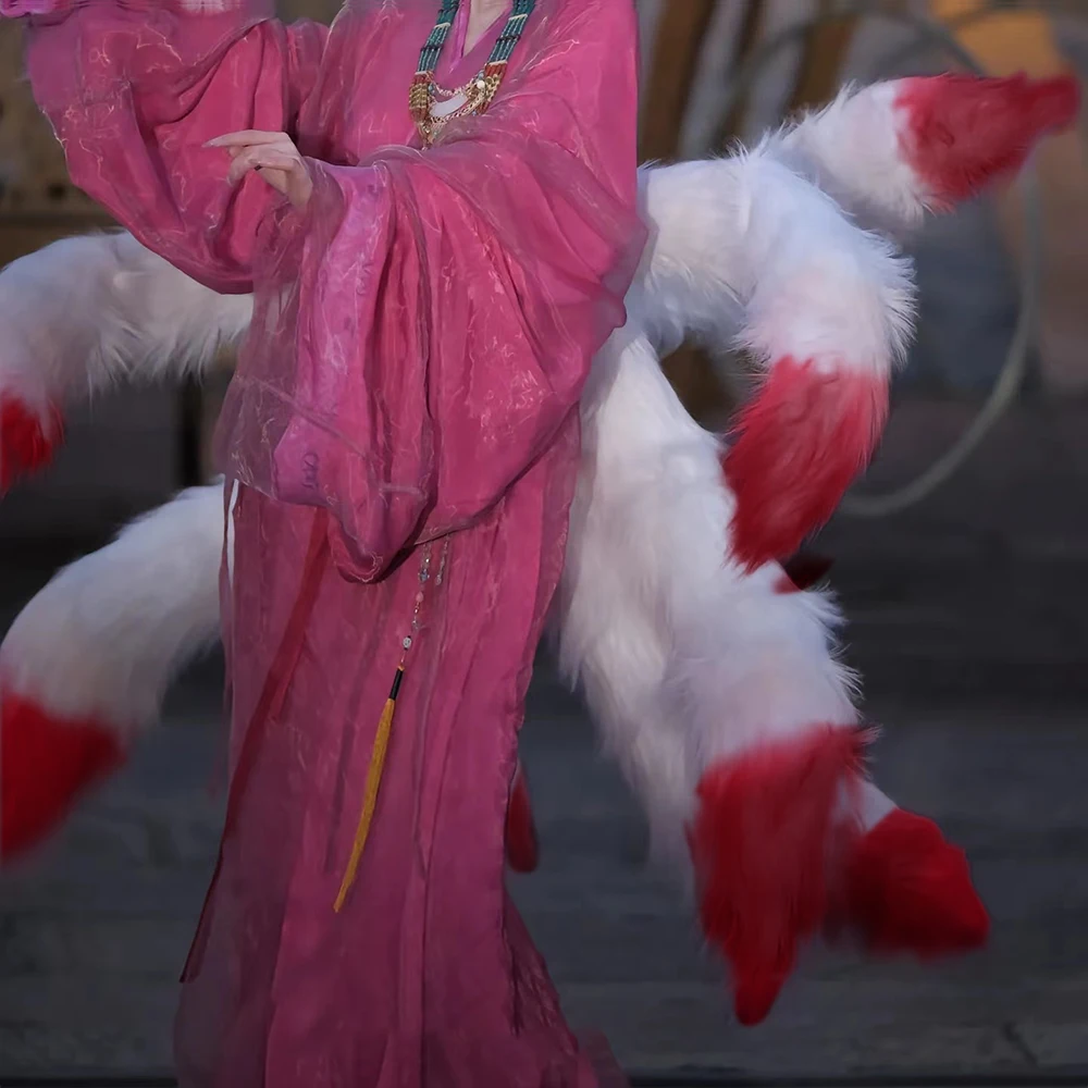 Hand-Crafted Artificial Animal nine-tails Fox For The Fursuit Lolita Christmas Halloween Rainbow fox Suit