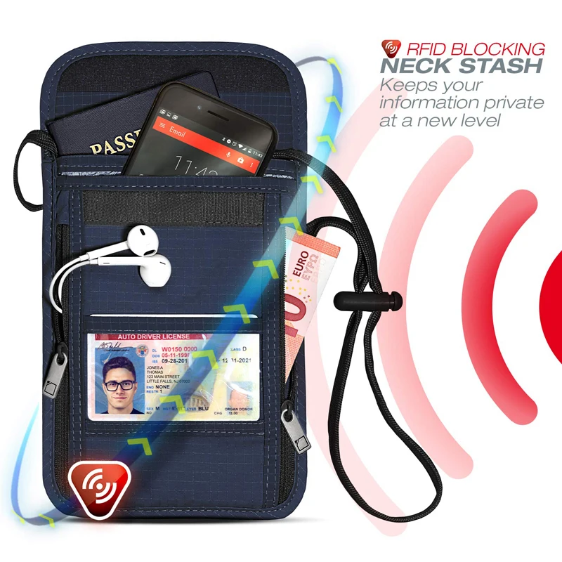 Индивидуальный кошелек с RFID-блокировкой для хранения дорожный шейный держатель паспорта женщин и мужчин