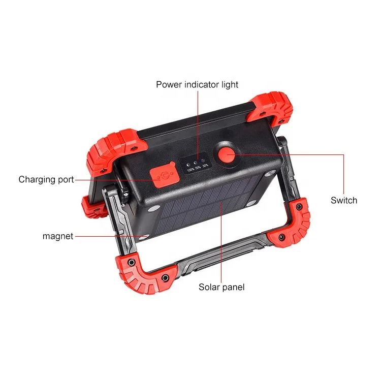 Portable Foldable Solar Rechargeable Flood Lighting Multi-function COB Work Light for Camping Hiking Car Repairing Emergency