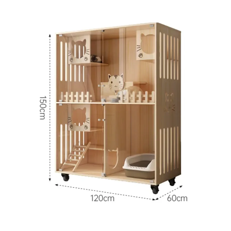 Household Animal Furniture Wooden Cat Cage House With Scratching 3 Layer Cat Villa Customized Cat House