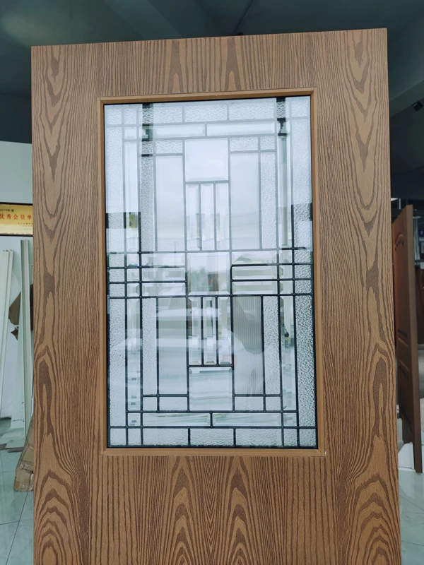 Hot sale modern design yellow walnut fiberglass skin wrought Iron glass exterior doors for houses