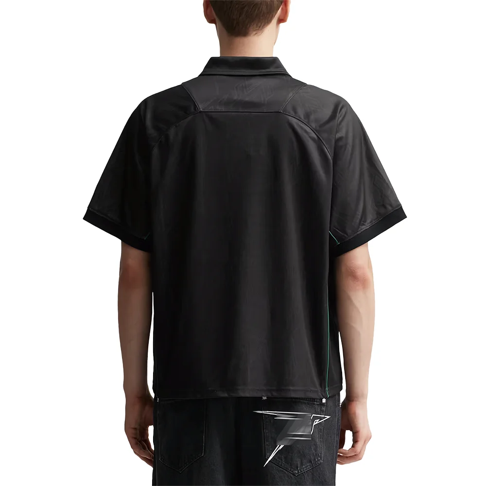 black v neck collared football polyester jersey shirt custom printed mesh panels embroidery patch athletic piped soccer t shirts