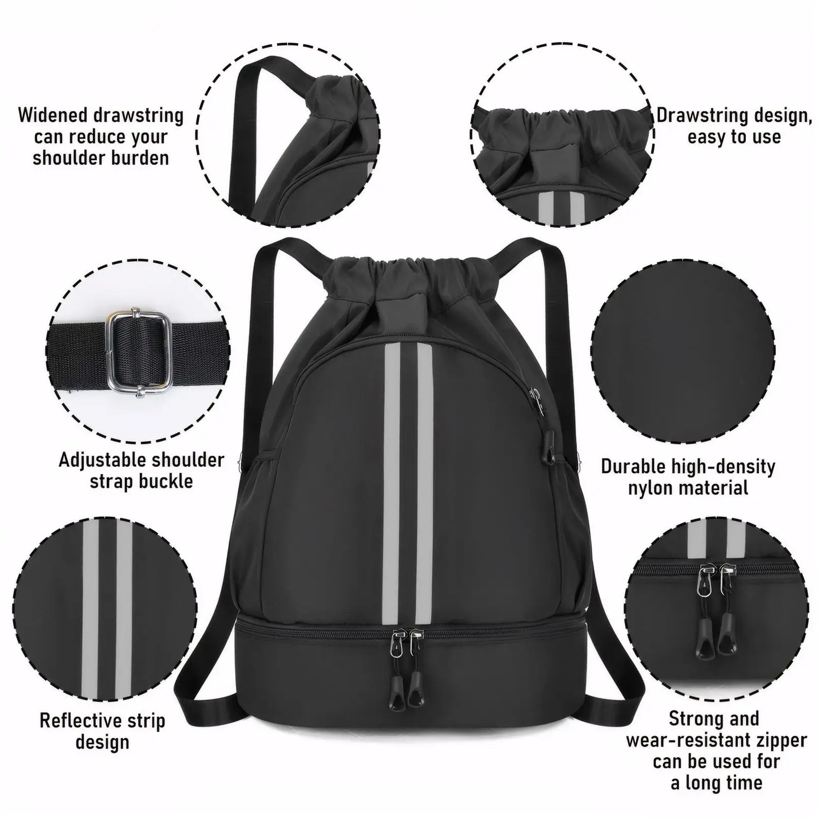 Qetesh Drawstring Backpacks Sports Fabric Organic Linen Unisex Reusable Shopping Satin Non Woven Drawstring Bag With Mesh Pocket