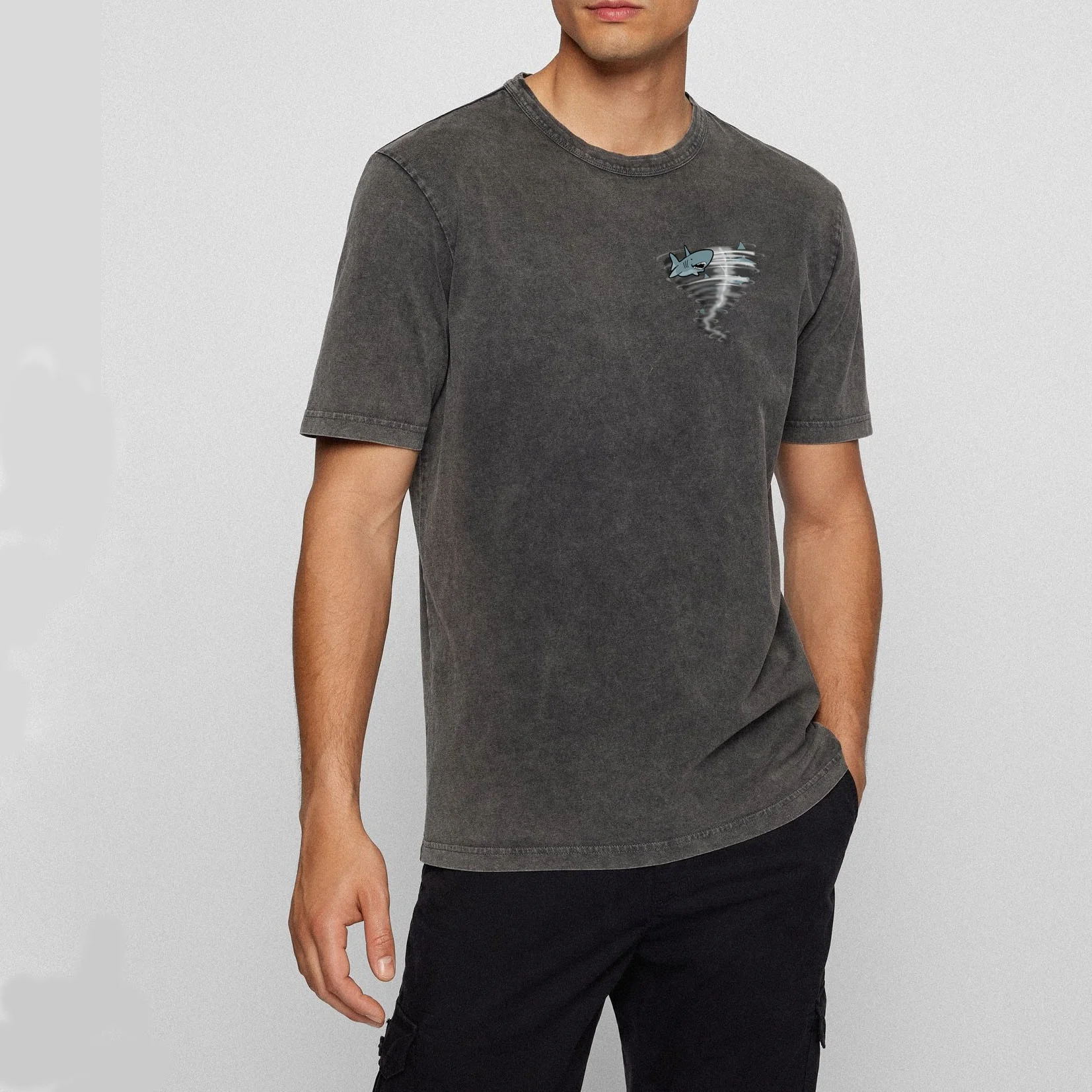 Design Loose Water Washing Thick Cotton Flat Grained Knitted Fabric T-Shirts Fashion Personality Crew Neck T-Shirt For Men