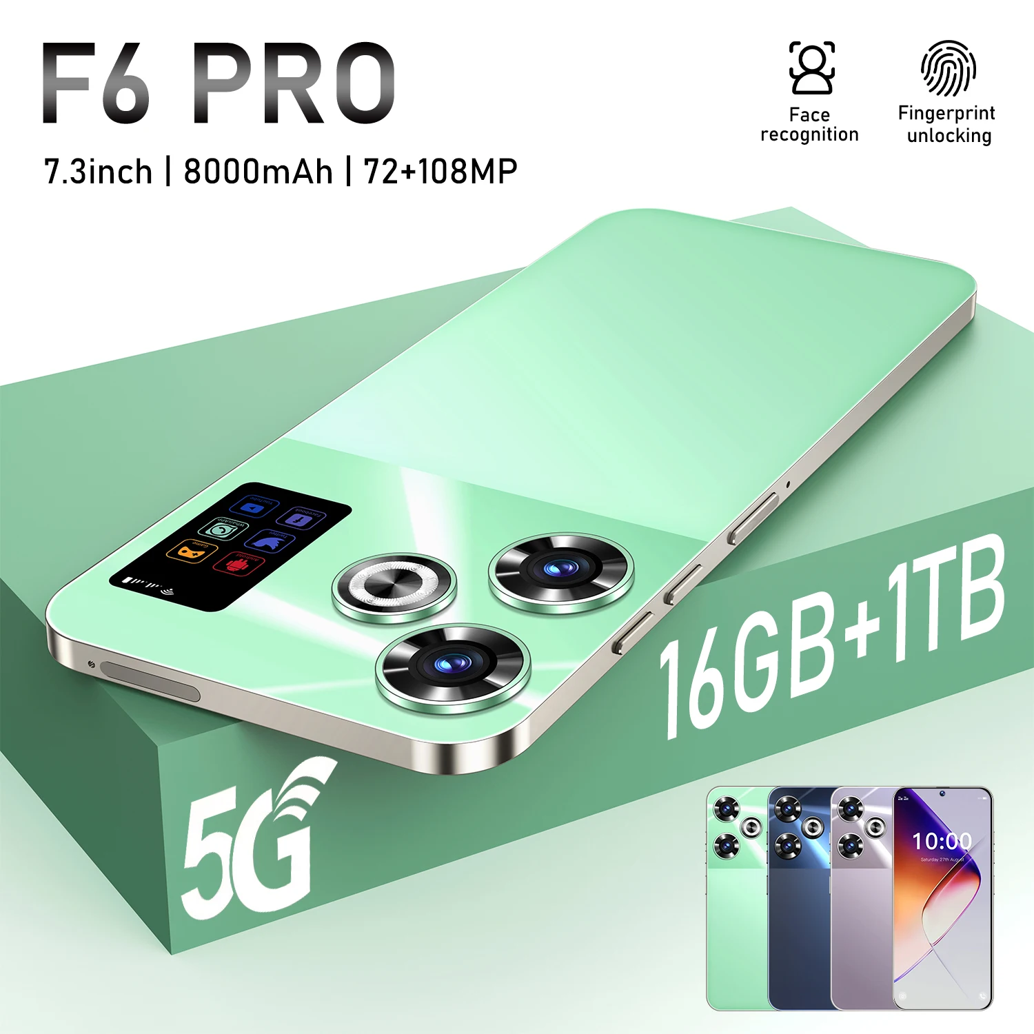 Fnban по заводской цене, 5G F6 Pro, мобильный телефон Android, 7,3-дюймовый 10-ядерный процессор, 16 ГБ + 1 ТБ дисплей, смартфон с двумя SIM-картами