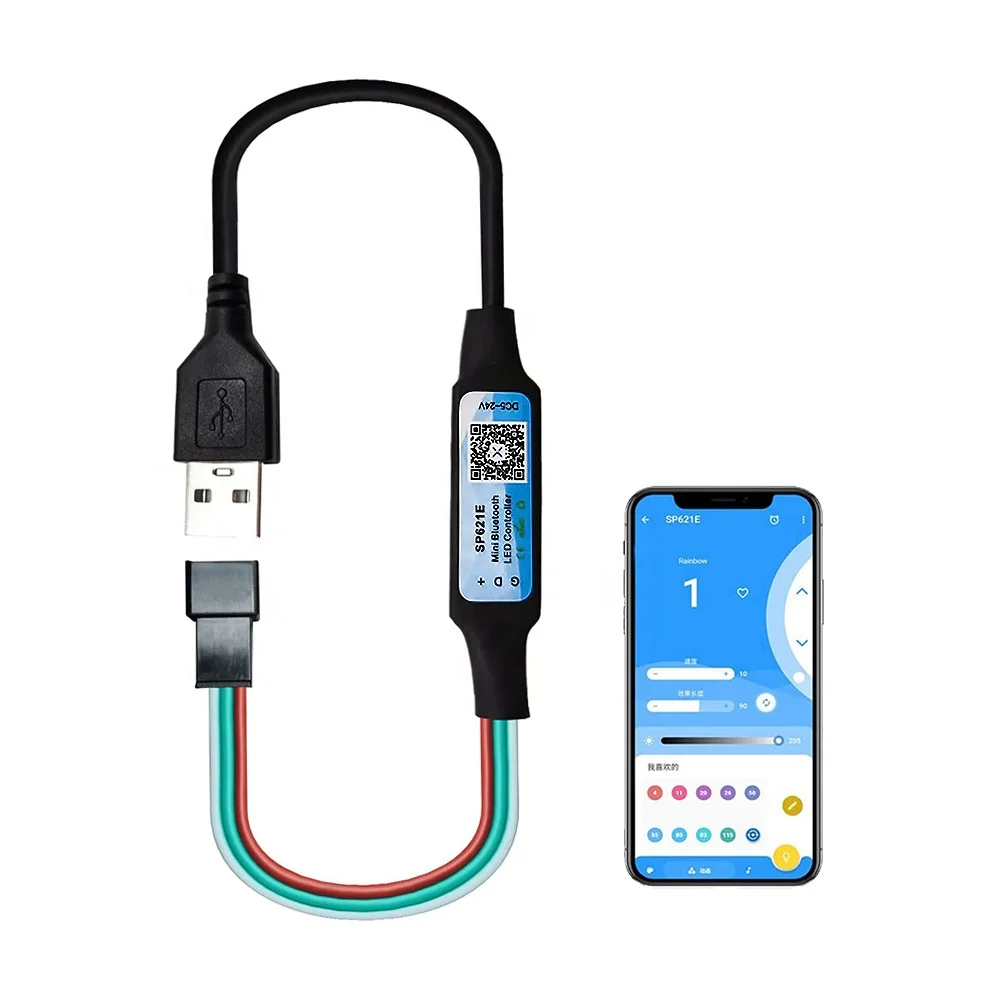 SP621E RGB Pixel Controller Music sound APP control For WS2811 WS2812B WS2813 LED Light Strip DC5~24V Mini LED Controller
