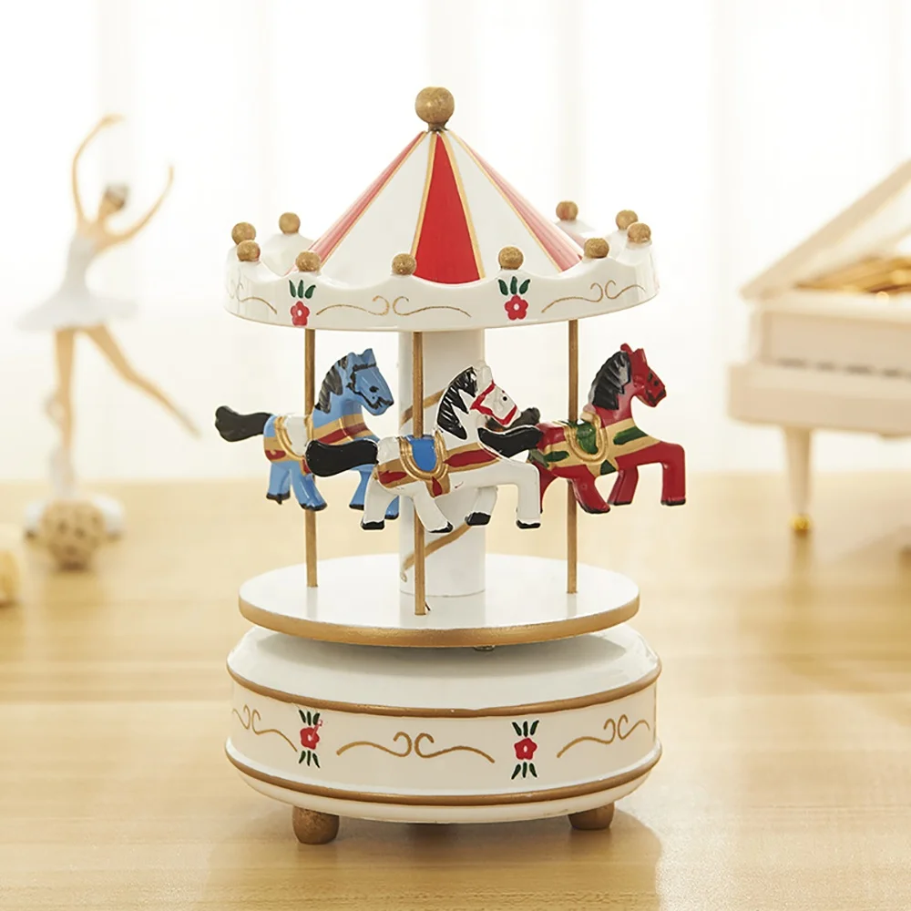 Music Box Carousel Color Horse Wind-Up Musical Merry-Go-Round for Christmas Birthday Presents Gifts