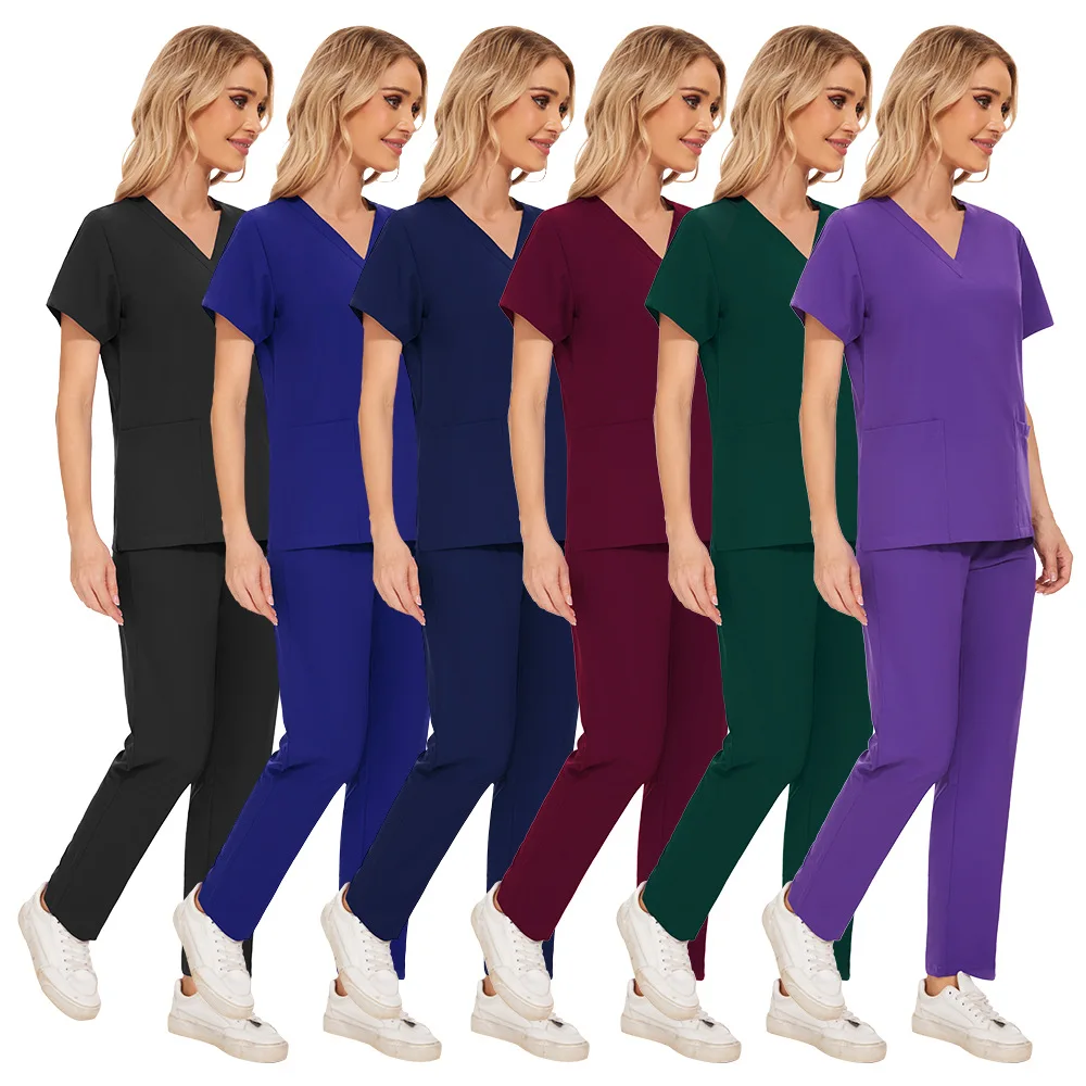 Unisex RTS Elastic Quick-Drying Short Sleeve Overalls Embroidered Logo Summer Thin Hospital Beauty Salon Doctor Nurse Uniform