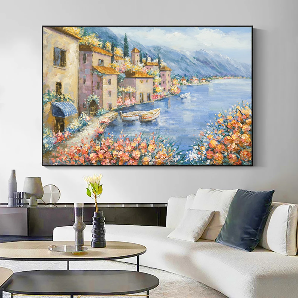 Best Selling Mediterranean Landscape Oil Painting Abstract Handmade Canvas Wall For Home Decor