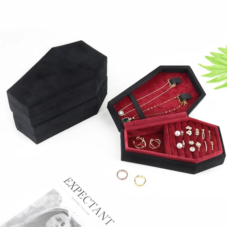 Wholesale Custom Design Coffin Shape Ring Box Goth Style Jewelry Box Coffin Jewelry Organizer Holder Storage Jewelry Box