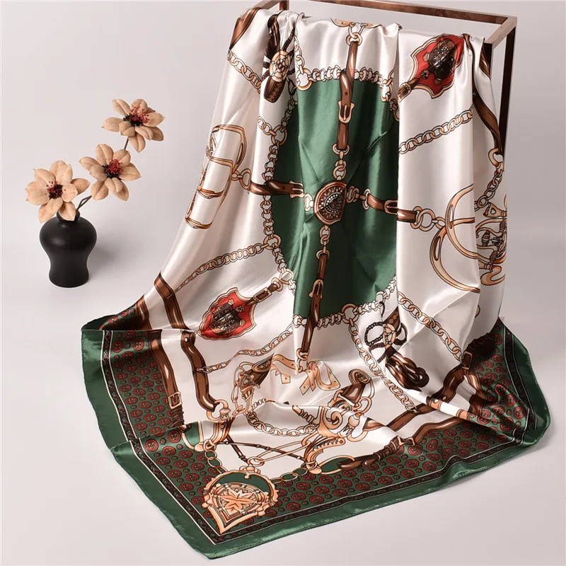 2021 роскошная шелковая шаль с принтом в стиле ретро оптовая продажа квадратный атласный шелковый шарф 90x90 см индийская шелковая шаль Бандана