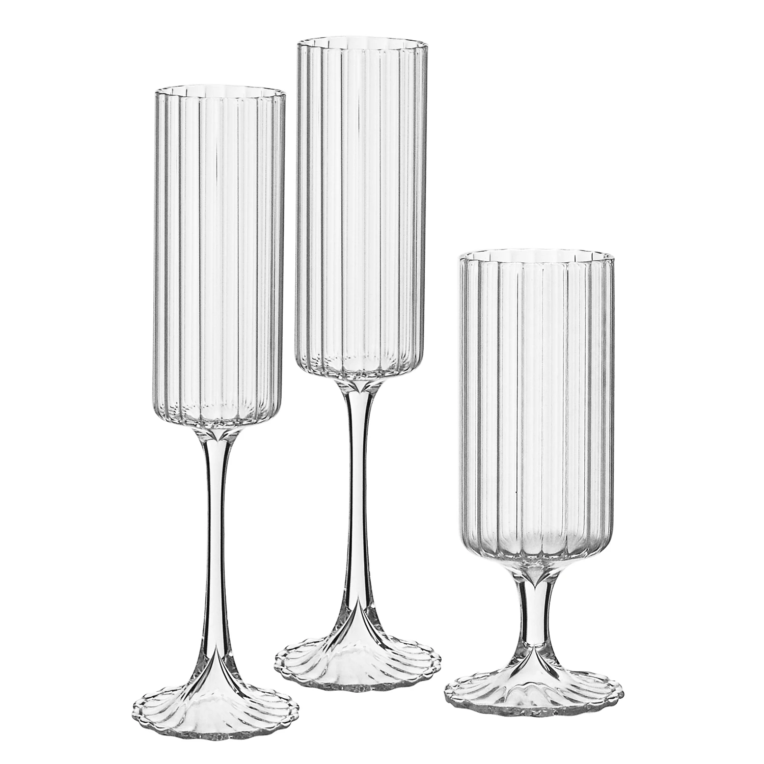 Vintage Vertical Ribbed Design Origami Style Champagne Glass Ice Cream Cup Beverage Juice Glass Goblet Red Wine Glasses Set