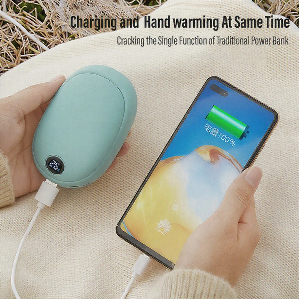 2-in-1 Hand Warmer Power Bank Large Capacity LED Digital Display Adjustable Thermostat RV Use Portable Explosion-Proof Battery