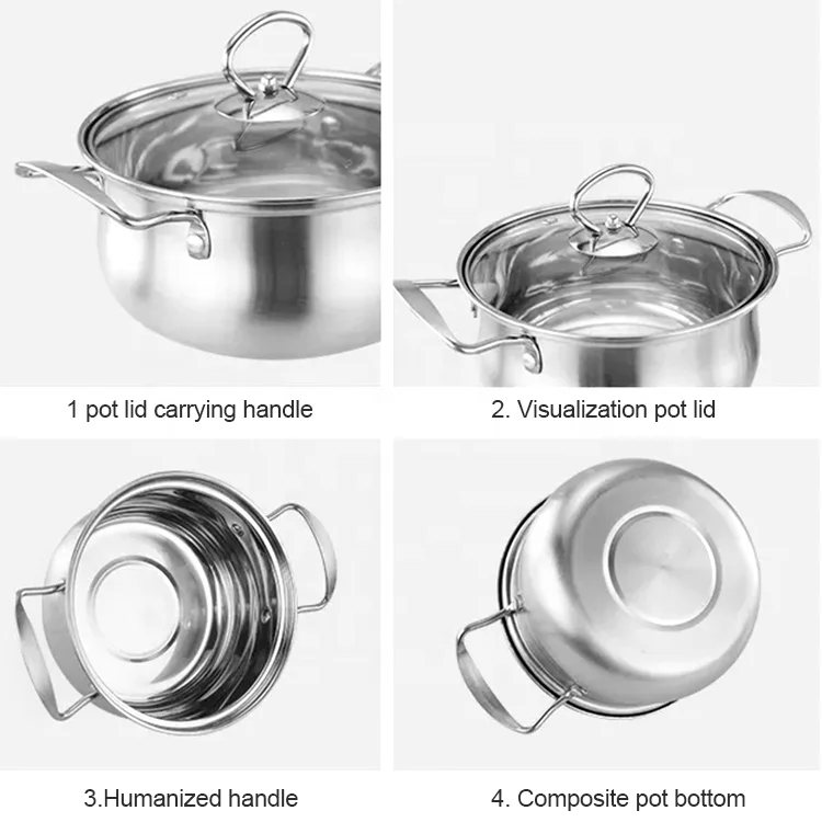 Good Quality Kitchen Juego De Ollas Cooking Pots Stainless Steel 201 Cookware Stock Soup Pot Set