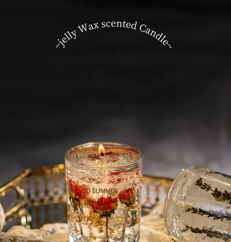 Luxury Design Multi Fragrance Natural Dried Flower Soy Wax Jelly Scented Candle In Wholesale Scented Luxury Jar Gift Set Candles