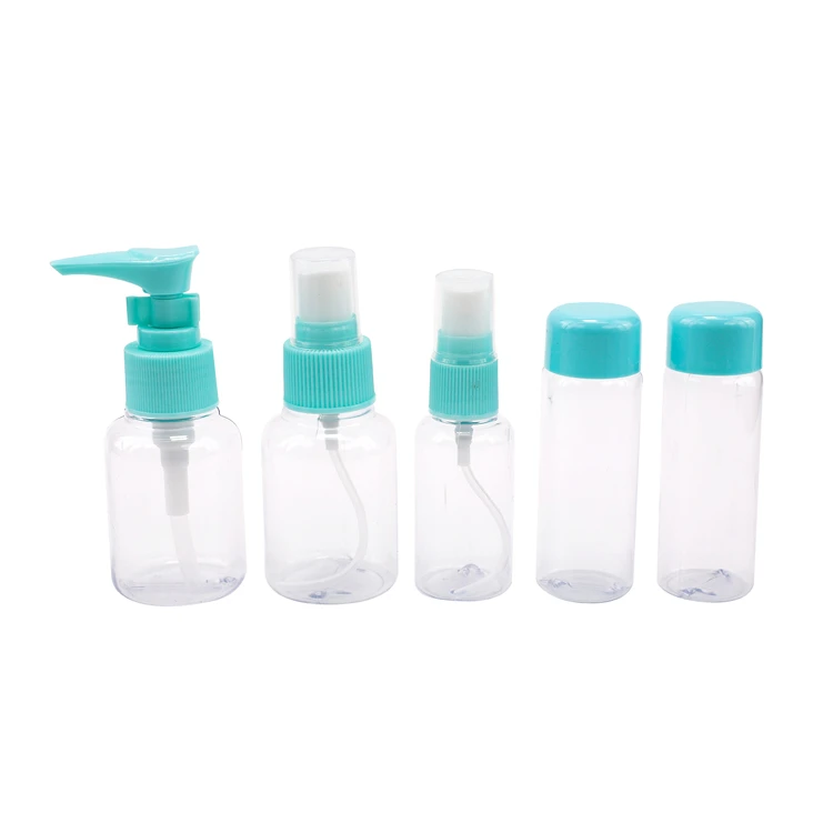 Eco-friendly Pet Plastic Perfume Cosmetic Bottle Set 5pcs Spray Travel Kits for Women customize Kit travel