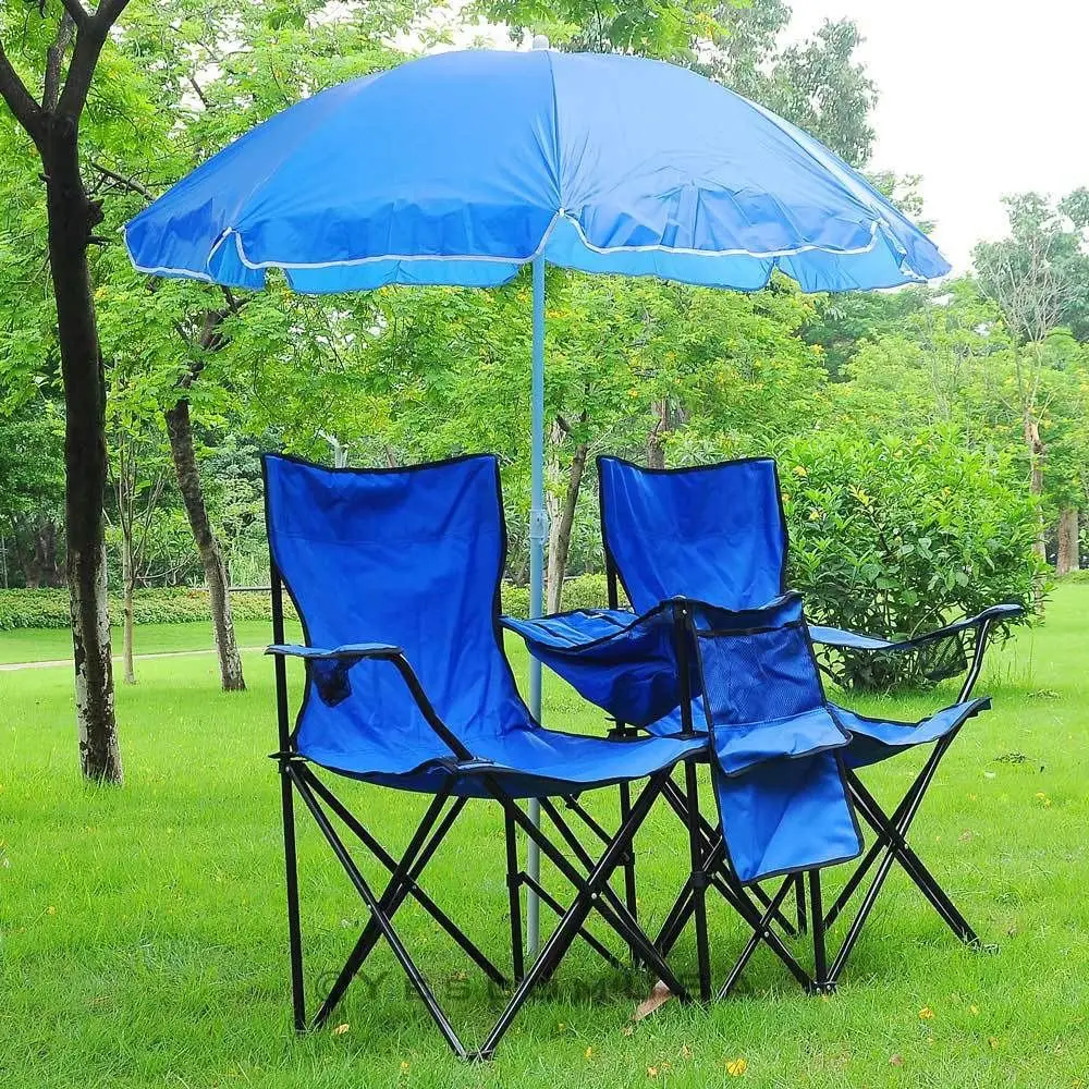 Folding camping fishing beach table and chair outdoor Portable foldable lightweight set double camping chair with sunshade