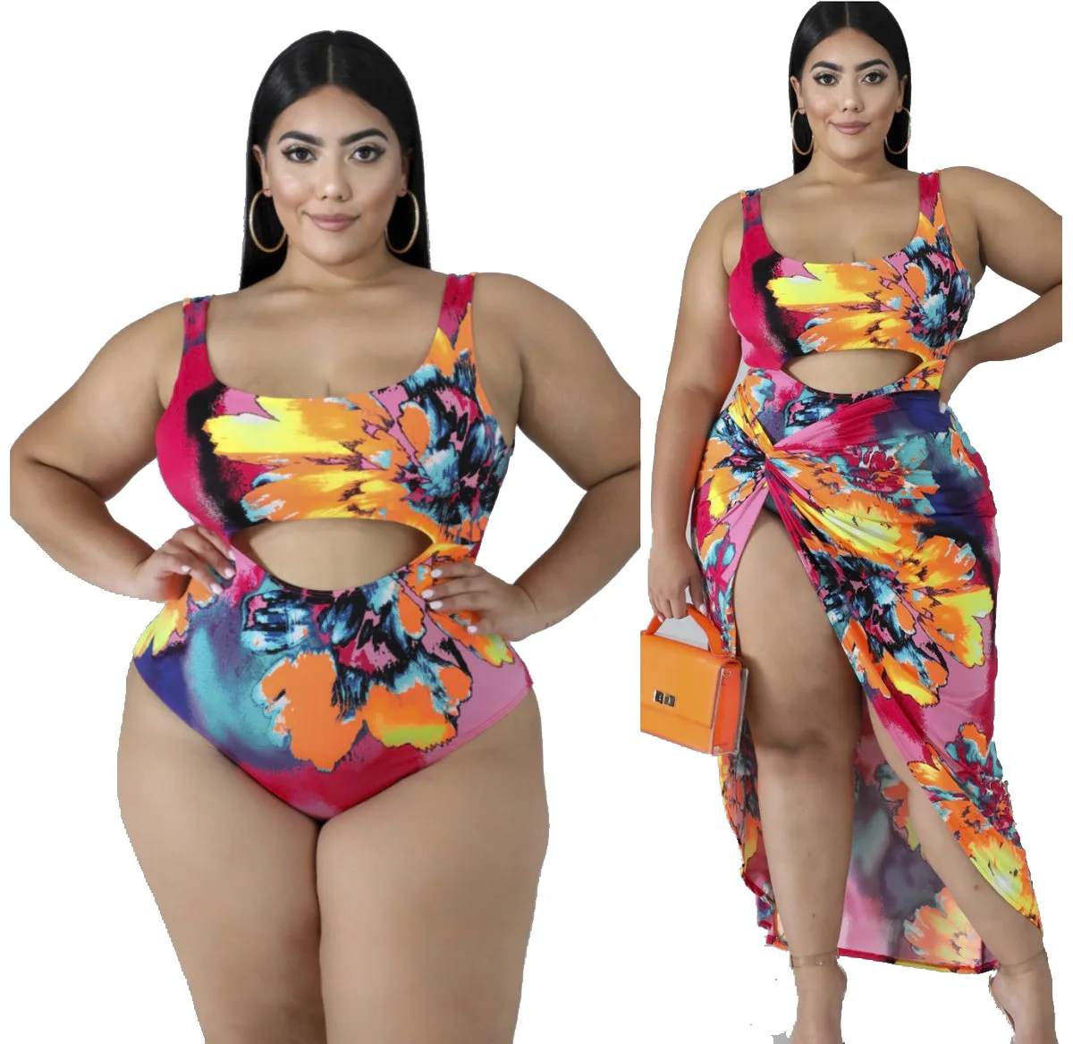 
2021 New Arrivals Hot Sale High Quality Women Floral Print Plus Size Two Piece Swimsuit Swimwear 